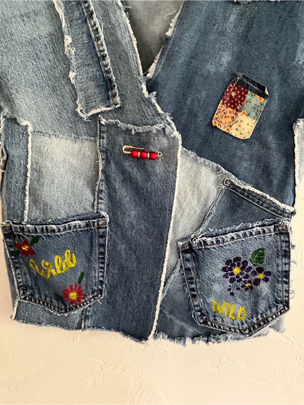 Handmade Denim Vest Upcycled Patchwork Wearable Art OS - Picture 4 of 7